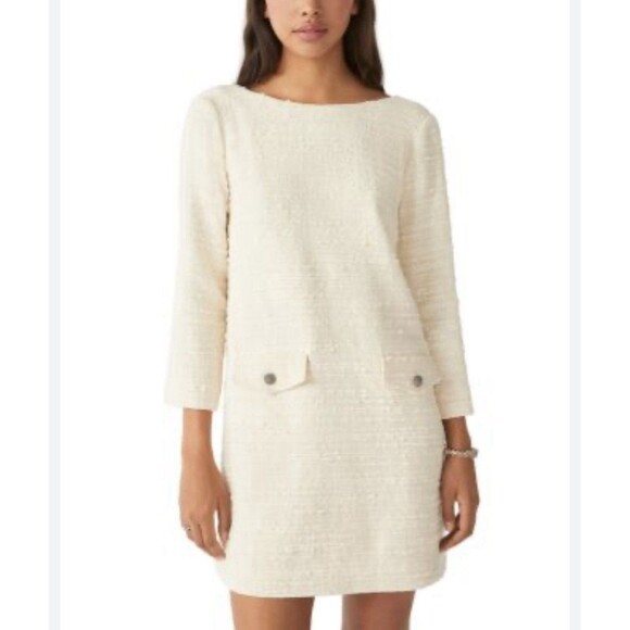 Ba&sh Lady Dress Cotton Elegant Cream Textured Tweed Dress XL Quiet Lux Formal - Picture 11 of 11